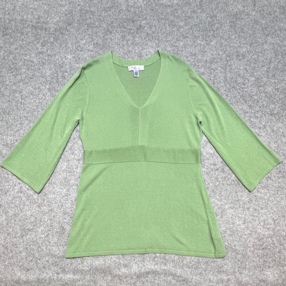 Nine & Co Sweater Womens L Green Good V-Neck Bell Sleeve Knit Top